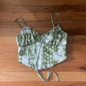 Green and White patterned Corset Tank Top